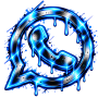 Icono de WhatsApp cromado con neón azul